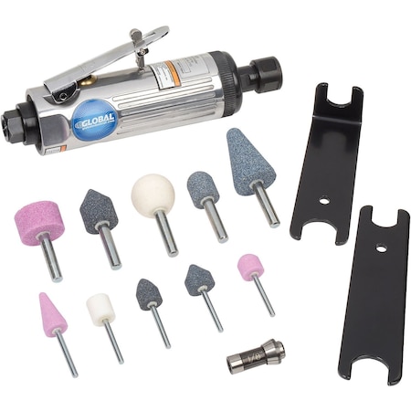 Global Industrial 1/4 Pneumatic Die Grinder Kit, 22,000 RPM G3420K